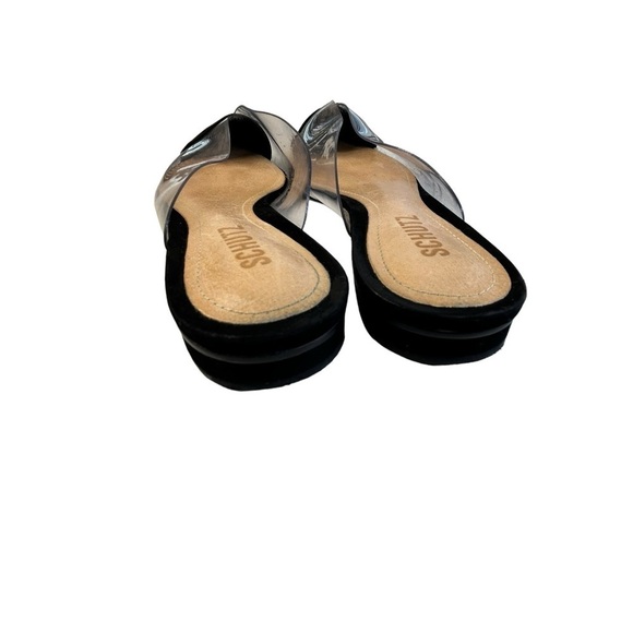 Schutz ‘Annalise’ Black Suede and Clear PVC Mules Falts Slides Size 6 - Picture 4 of 6